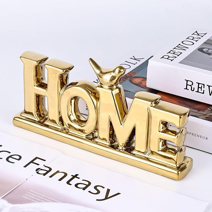 Gold Love Sign Statue - Personalized Home Decor, Bird Sculpture for Living Room, Bedroom, Desktop & Cabinets-Ruum Studio Home