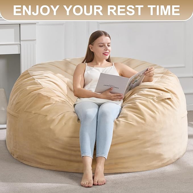 Hobestluk 5FT Bean Bag Chair Giant Bean Bag Chairs for Adults Large Bean Chairs with Removable Cover, Beanbag Chair with Filler, Adult Bean Bag Chairs for Living Room, Bedroom-Ruum Studio Home