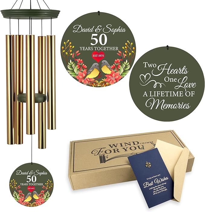 ASTARIN 50th Anniversary Wind Chimes Personalized, 30"/36" Deep Tone Wind Chimes for Wife Husband Parents, Romantic Souvenirs for Men Women Couple-Ruum Studio Home