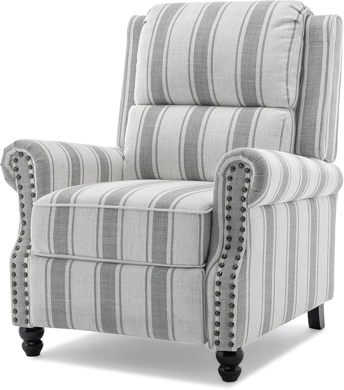UIXE Pushback Recliner Chair Push Back Accent Chair, Fabric Overstuffed Armchair for Living Room, Rivet Trim Club Chair Home Theater Single Sofa Bedroom Reading Seat - Stripe Gray-Ruum Studio Home