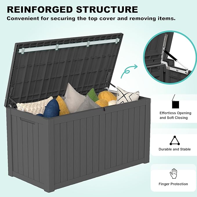 150Gal Outdoor Deck Box Waterproof, Lager Patio Storage Box Indoor and Outdoor Use, Lockable Resin Storage Bin for Patio Furniture Cushions Garden Tools, Package Delivery,UV Resistant-Black-Ruum Studio Home