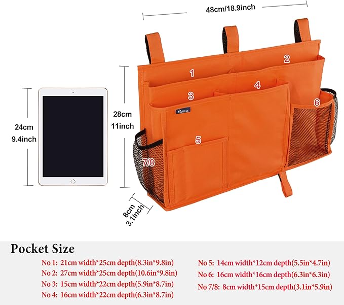 Surblue Caddy Hanging Organizer Bedside Storage Bag for Bunk and Hospital Beds, Orange, L-Ruum Studio Home
