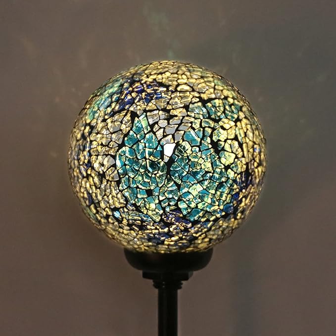 Solar Garden Lights Outdoor Decorative - Solar Gazing Ball Mosaic Garden Stakes Decorative Waterproof Outdoor Lights for Pathway Yard Lawn Decoration Blue-Ruum Studio Home