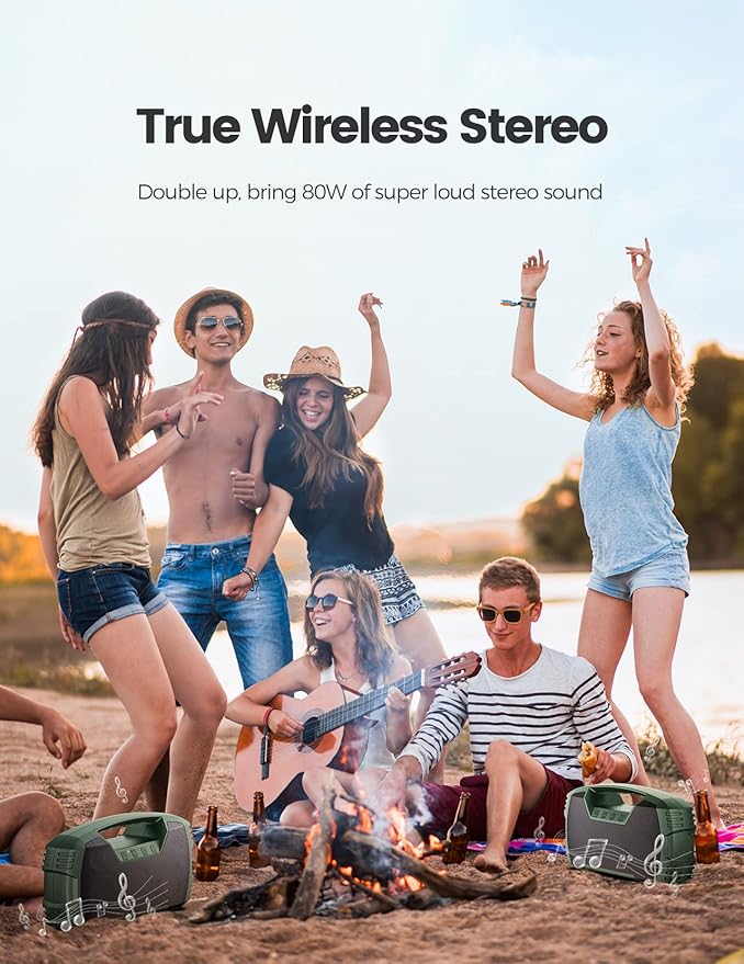 IPX7 Waterproof Bluetooth Speaker, 40W (60W Peak) Portable Wireless Speakers, 32H Playtime, Stereo Loud Sound, Deep Bass, Bluetooth 5.0, Built-in Mic for Camping, Party, Outdoor, Gifts, Beach-Green-Ruum Studio Home