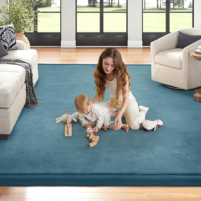 Baby Play Mat 1.2" Thick Memory Foam Nursery Rug Area Rug, 13’1” X 6’7” Yoga Mat Playmat Crawling Mat for Baby,Toddlers, Infants, Kids,Floor Mat Tatami Mat for Living Room with Non-Slip(Green)-Ruum Studio Home