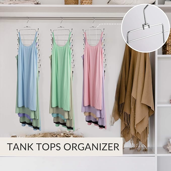 ZEDODIER 6 Pack Tank Top Hanger, Space Saving Bra Hangers, Non-Slip Hanging Sport Bras Holder, Closet Organizers and Storage for Camisoles Tank Tops Bras Ties Swimsuits Strappy Dress, Silver-Ruum Studio Home