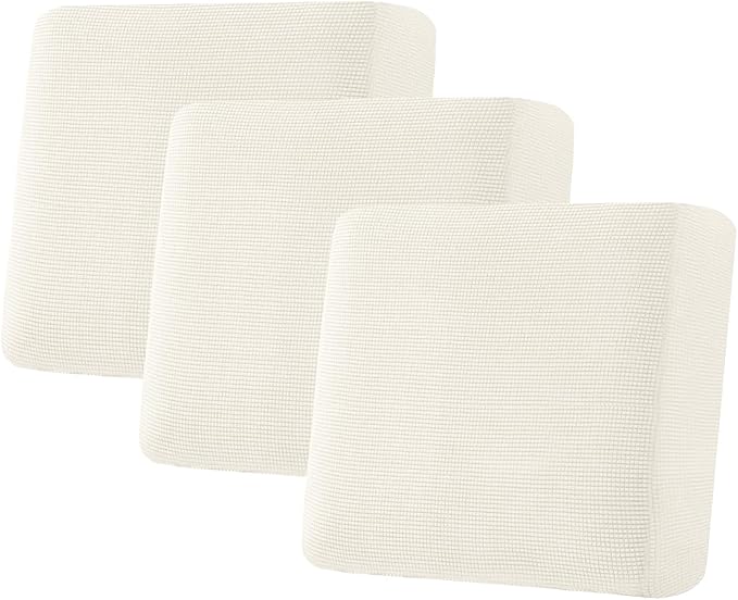 H.VERSAILTEX Super Stretch Individual Seat Cushion Covers Sofa Covers Couch Covers Slipcover Sets Thick Jacquard Textured Twill Fabric (3 Piece XL Sofa Cushion Covers, Porcelain)-Ruum Studio Home