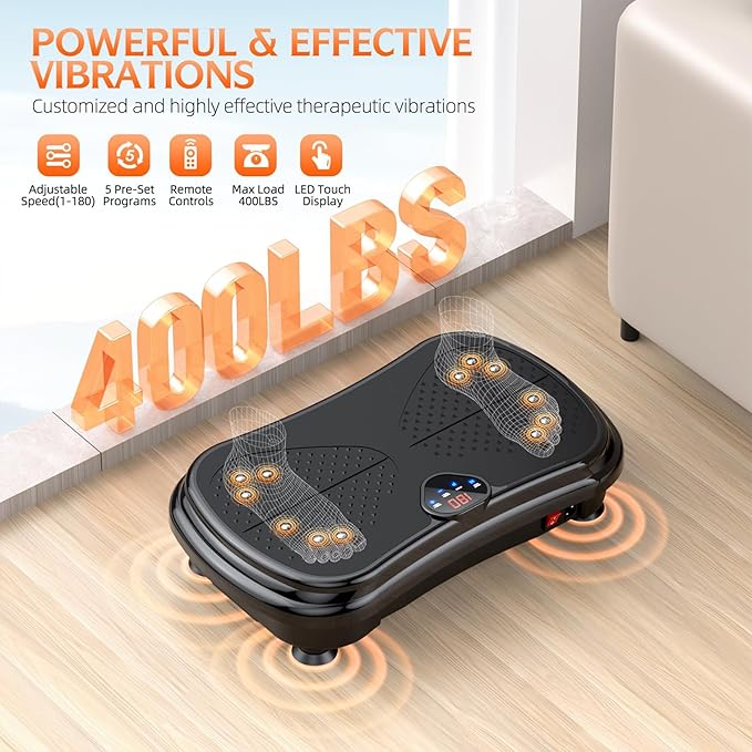 Vibration Plate Exercise Machine Weight Loss, Full Body Vibration Plate for Lymphatic Drainage, 180 Adjustable Speeds Vibrating Plate 400 Lbs Capacity Fitness Platform for Women Men-Ruum Studio Home
