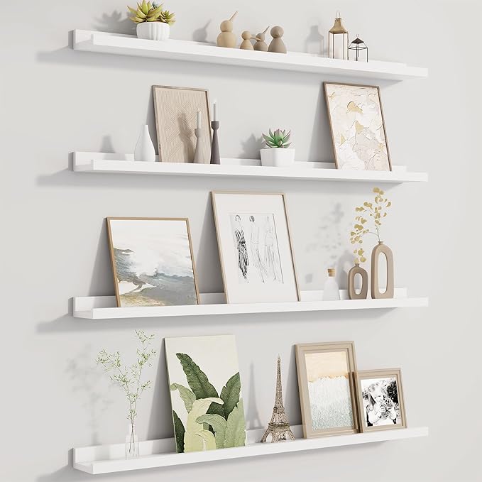 Picture Ledge Shelf for Wall, Floating Shelves Set of 4, 36 Inch Long Nursery Book Shelves for Toys Storage, Kids Bookshelf Wall Mounted for Books Photo Frames, White-Ruum Studio Home