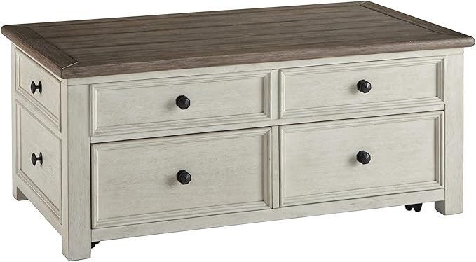 Signature Design by Ashley Bolanburg Farmhouse Lift Top Coffee Table with Drawers, Antique Cream & Brown-Ruum Studio Home