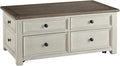 Signature Design by Ashley Bolanburg Farmhouse Lift Top Coffee Table with Drawers, Antique Cream & Brown-Ruum Studio Home