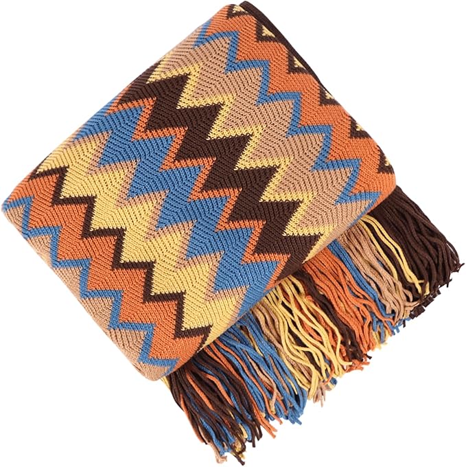 Boho Throw Blanket - Bohemian Fringe Tassels， for Bed Couch Soft ChairBlanket Double Sided (50"x70") (Yellow)-Ruum Studio Home