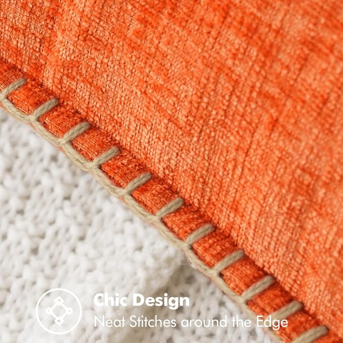 MIULEE Pack of 2 Fall Couch Throw Pillow Covers 18x18 Inch Bright Orange Farmhouse Decorative Pillow Covers with Stitched Edge Soft Chenille Solid Dyed Pillow Covers for Sofa Bed Living Room-Ruum Studio Home