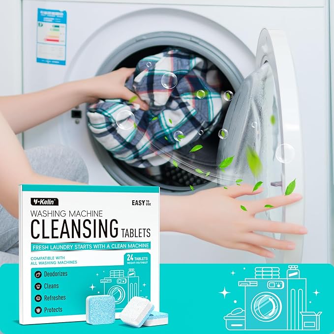 Washing Machine Cleaner Tablets 24 Pack -1 Year Supply for HE Front Loader & Top Load Washer,Septic Safe Washer Machine Cleaner Tablets, Deep Clean,Eco-Friendly Deodorizer-Ruum Studio Home