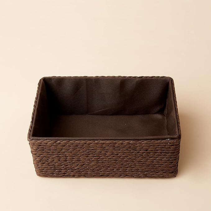 LA JOLIE MUSE Paper Rope Woven Storage Basket Set of 4 with Fabric Liner, Stackable Multipurpose Organizer Bin, Brown-Ruum Studio Home