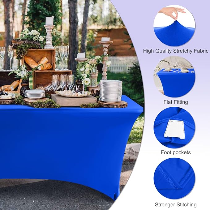 ABCCANOPY 6 FT Royal Blue Spandex Table Cover Stretch Fitted Wrinkle Resistant Tablecloth Reuse for Rectangular Folding Table Patry Event Wedding Banquet Protector-Ruum Studio Home