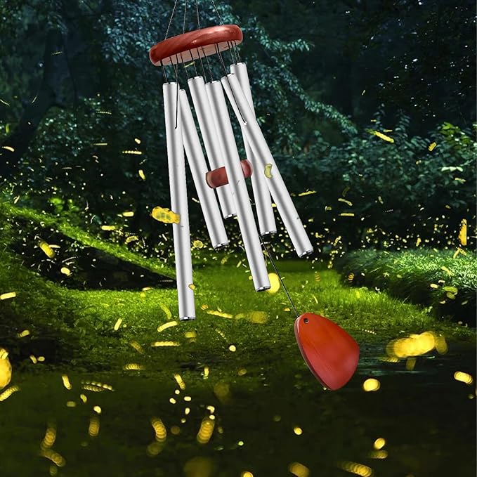 28" Wind Chime for Mothers Day, Decorative Wind Chimes for Outside, Memorial Windchimes Remembrance Gift for Women Mom Grandma, Metal Wind Chimes Outdoor Decor for Garden Patio Zen(Silver)-Ruum Studio Home