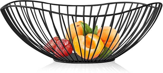 Metal Wire Fruit Basket, Black Fruit Bowl for Kitchen Counter, Fruit Holder Stand Storage Baskets for Countertop, Home Decor, Table Centerpieces, Vegetable Bowls for Fruits, Veggies, Snacks (Black)-Ruum Studio Home