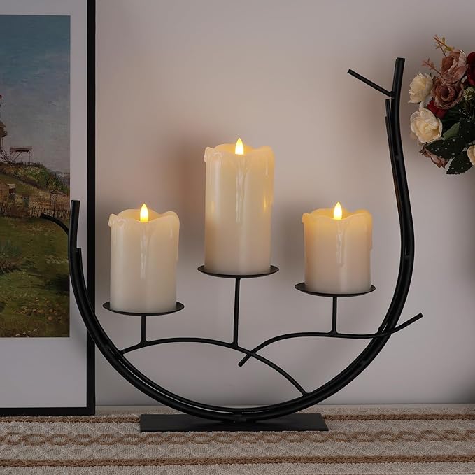 Homemory Dripping Wax Flameless LED Pillar Candles, Battery Operated with Remote Control and Timer, Set of 3, 5" H x 4" W x 6" D-Ruum Studio Home