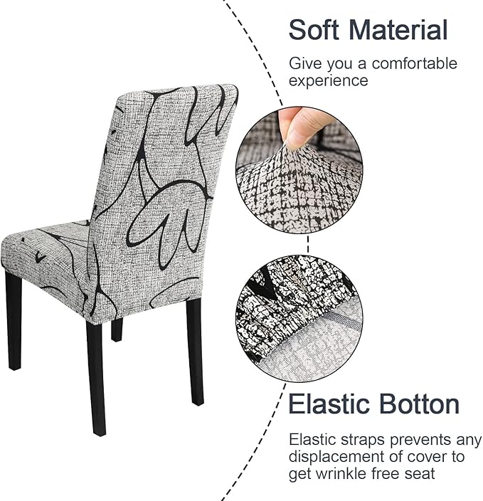 JQinHome Pattern Chair Covers for Dining Room Set of 6, High Stretch Removable Washable Parsons Chair Slipcover for Home Party Hotel Wedding Ceremony (6PCS, Lotus Gray)-Ruum Studio Home