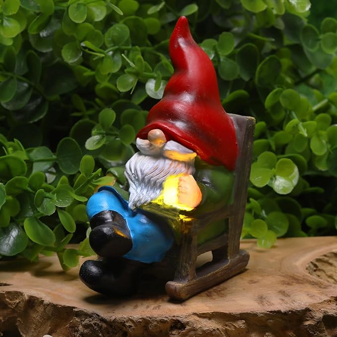 Garden Gnome Statue Solar Light Miniature Outdoor Decor Gnome Figurine for Outdoor Indoor Home Lawn Yard Balcony Porch Patio for Women Mom Grandma 3.54"x2.36"x4.72"-Ruum Studio Home