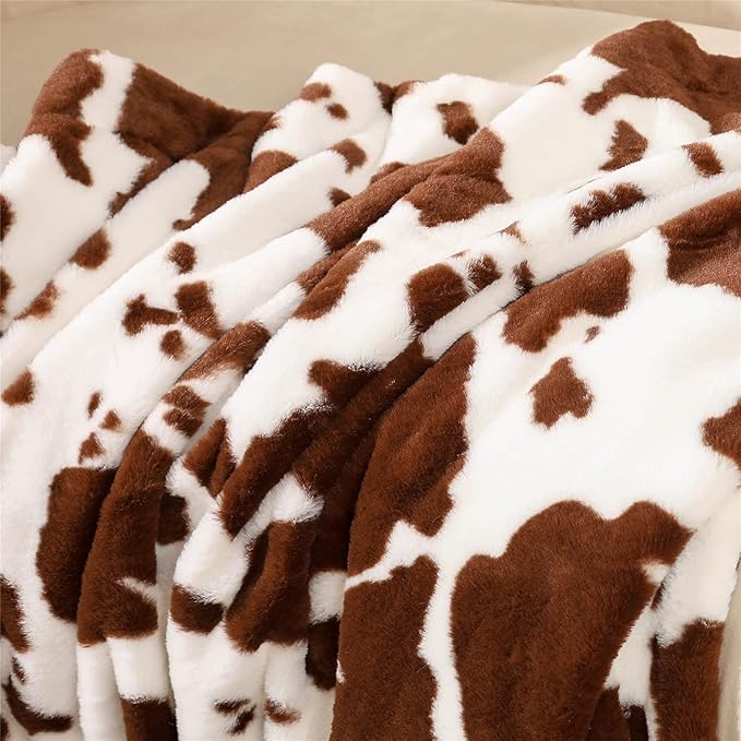 RYNGHIPY Cow Print Blanket for Sofa Couch Double Sided Flannel Animal Design Brown Throw Blanket (Brown, 51''x63'')-Ruum Studio Home