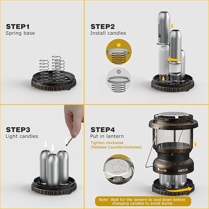 3-Wick Emergency Candle Lantern for Power Outages [18H+ Burning Time] Vintage Decorative Candle Lantern for Real Candles, Outdoor Portable Camping Survival Lighting [7.1"*5.7" - Vintage Brass]-Ruum Studio Home