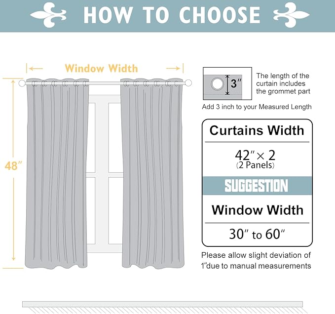 ChrisDowa Blackout Curtains 48 inches Long for Bedroom - 2 Panels Set Grommet Thermal Insulated Room Darkening Curtains for Living Room (Black, 42 x 48 Inch)-Ruum Studio Home