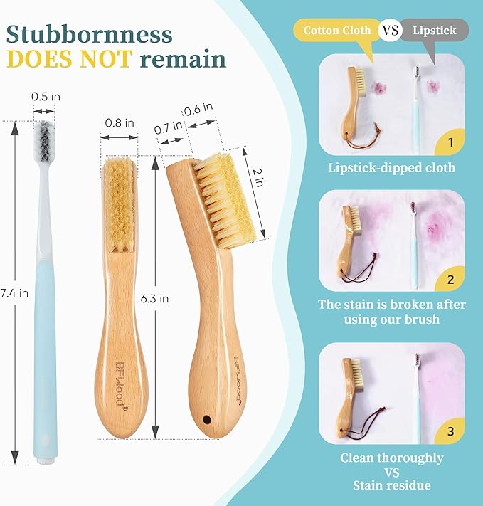 BFWood Laundry Stain Brush, Natural Soft Boar Bristles, Removes Tough Stains from Delicate Fabrics Like Knits, Cotton, and Linens, Gentle on Fabrics, No Damage-Ruum Studio Home