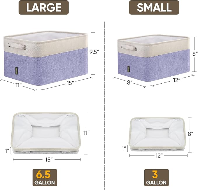 BALEINE 4 Pack Fabric Storage Bins for Shelves, Linen Storage Baskets for Organizing, Decorative Closet Bins for Clothes, Home (Lavender, 15''x11''x9.5'')-Ruum Studio Home