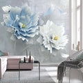 WFBHUA-Blue Floral Wallpaper Mural Modern Peony Flower Wallpaper Large 3D Art Living Room Bedroom Bathroom Wall Mural Decor (Not Peel and Stick)-Ruum Studio Home