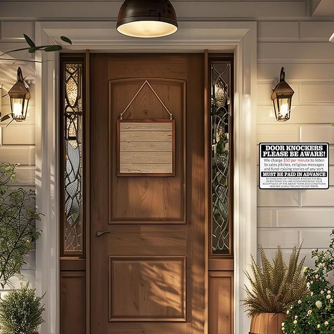 No Soliciting Sign for House Front Door - Funny Metal Tin Signs Room Decor Door Knockers Please Be Aware Warning Yard Sign, Home Bedroom Wall Art Decorations 8x12 Inch-Ruum Studio Home