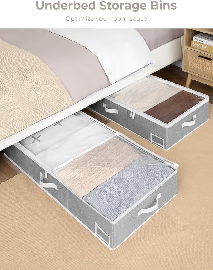 StorageWorks Extra Large Under Bed Storage Containers with Handles and Label Holder, 2 Pack Ultra-thick Fabric Underbed Bins, Closet Organizer for Clothes, Blankets, Sweater-Ruum Studio Home