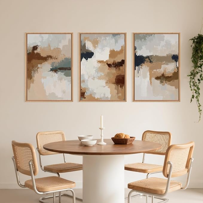 LHIUEM Large Abstract Brown Grey Framed Canvas Wall Art,Neutral Brush Stroke Pastel Wall Decor,Modern Color Block Wall Painting,Minimalist Artwork for Living Room,Bedroom,Dining Room,Office -16"x24"x3-Ruum Studio Home