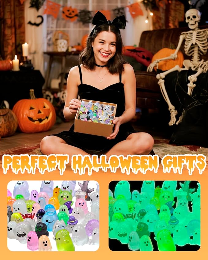 72 Pcs Halloween Mini Resin Animals Figures Kit - Luminous Tiny Resin Figurines Accessories, Glow in The Dark Miniature Ghost Figurines for Halloween Party, Micro Landscape, Tabletop Decor-Ruum Studio Home