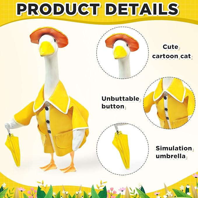 23 Inch Porch Goose Raincoat Outfit with Umbrella– Cement Goose Clothes for Porch Goose Statue, Waterproof Outdoor Goose Outfit for Lawn & Garden Decor-Ruum Studio Home