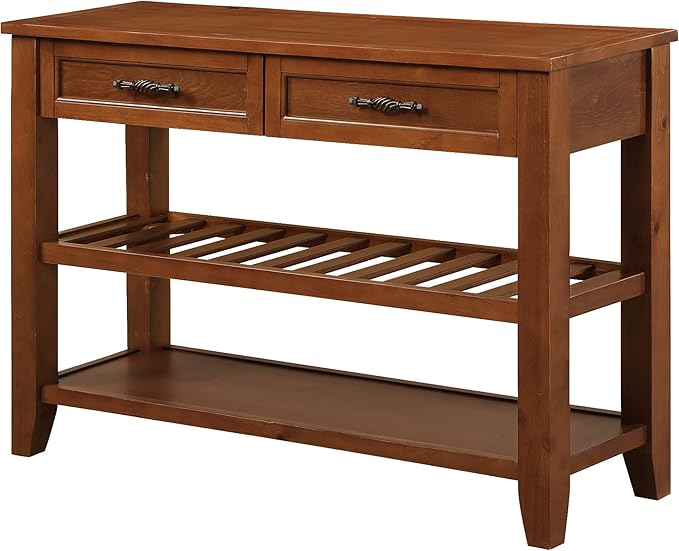 Solid Wood Console Table Entryway Table with Storage Drawers and Shelves Sofa Tables (42" Brown)-Ruum Studio Home