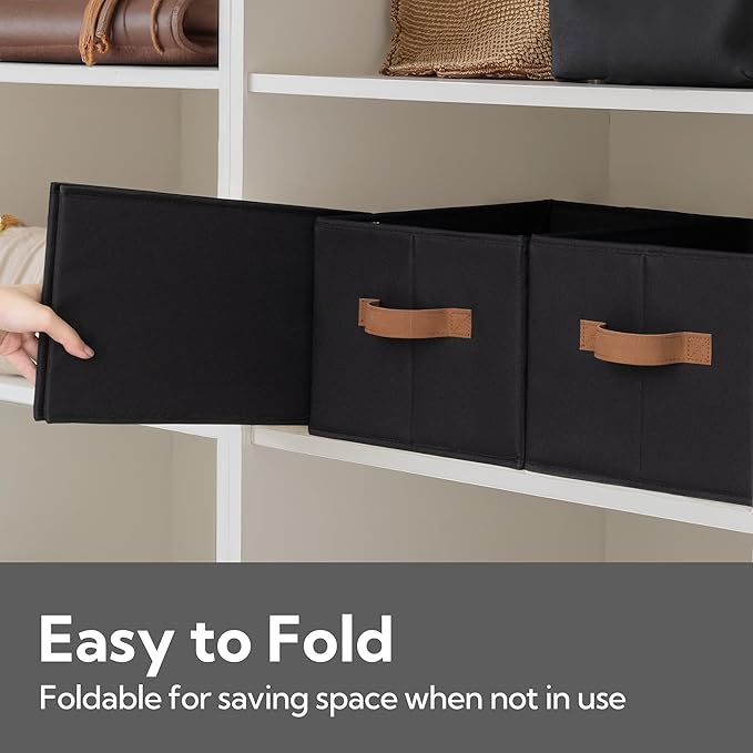 StorageWorks Storage Baskets for Shelves, Foldable Fabric Closet Storage Bins with Handles, Clothes Organizer Laundry Baskets, Black, 3-Pack, Large-Ruum Studio Home