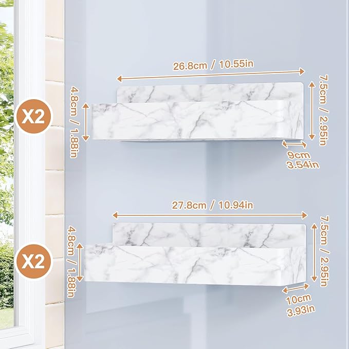 Magnetic Spice Rack for Refrigerator, Kitchen Organizer and Storage Shelf, Marble(4 Pack)-Ruum Studio Home