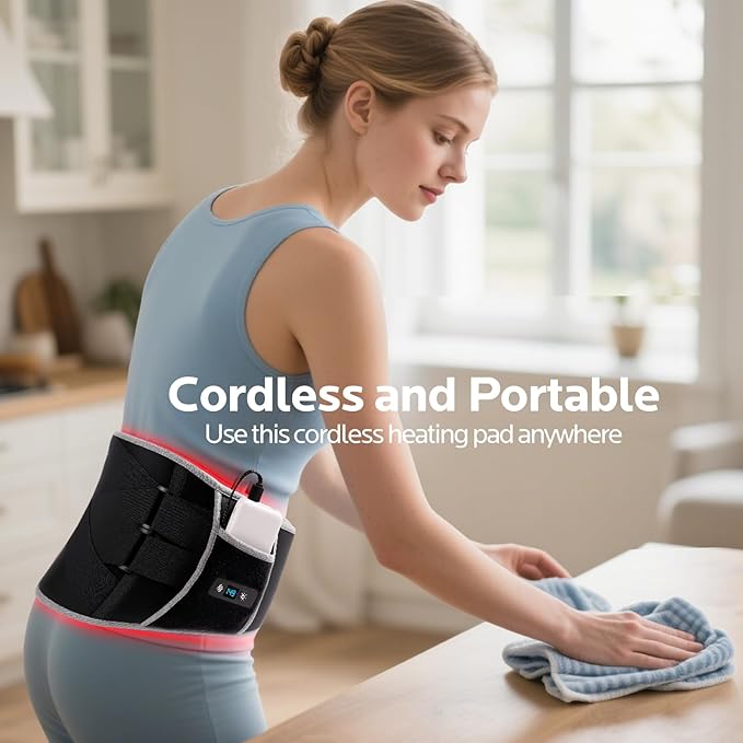 Cordless Heating Pad for Back Pain Relief: 7000mAh Lower Back Massager with 6 Heat 6 Vibration, Portable Heating Pad for Cramps, Birthday Gifts for Women Men Mom Dad-Ruum Studio Home