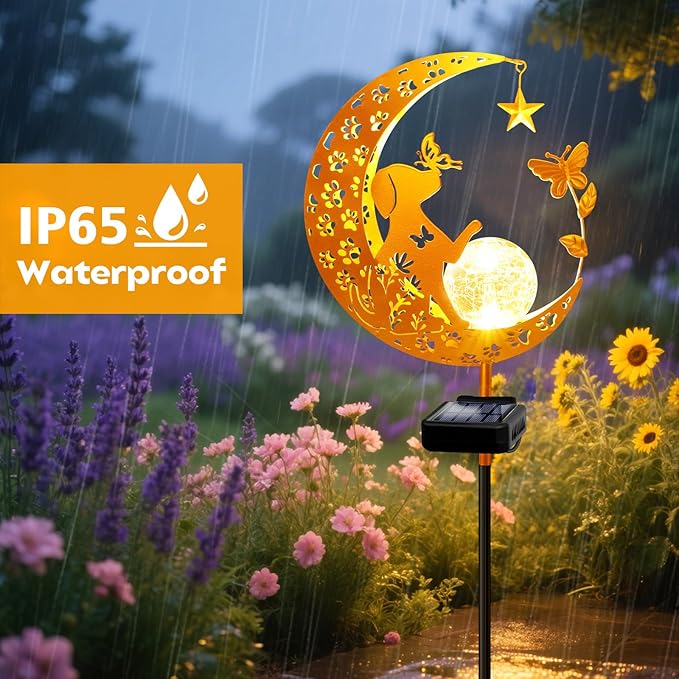 YJFWAL Garden Solar Dog Lights Pathway Stake Lights Glass Globe with Moon Dog Decor, Gifts for Mom Grandma Friends, Outdoor Decor Light Waterproof for Walkway, Yard, Patio or Garden (Warm White)-Ruum Studio Home