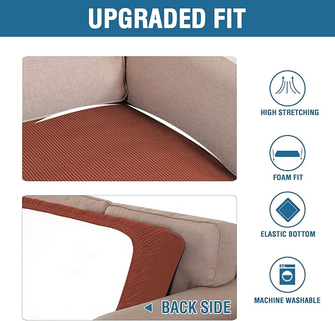 H.VERSAILTEX Super Stretch Individual Seat Cushion Covers Sofa Covers Couch Cushion Covers Slipcover Sets Thick Jacquard Textured Twill Fabric (1 Piece Loveseat Cushion Cover, Rust)-Ruum Studio Home