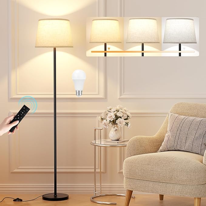 【Upgraded Floor Lamps for Living Room, Modern Floor Lamp with Remote Control, Dimmable Colors Temperature Standing Lamp Foot Switch, 9W LED Bulb Tall Lamps for Bedroom Office Kid Room-Ruum Studio Home