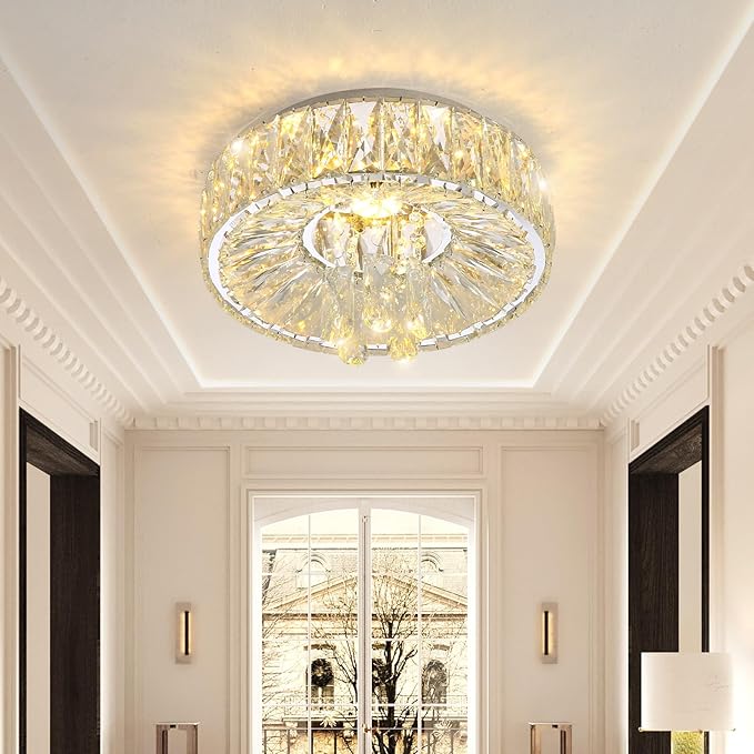 Mini Chandelier Modern Crystal Chandeliers for Hallway Light Fixture LED Flush Mount Ceiling Light Dimmable Lamp for Dining Room Living Room Bedroom-Ruum Studio Home