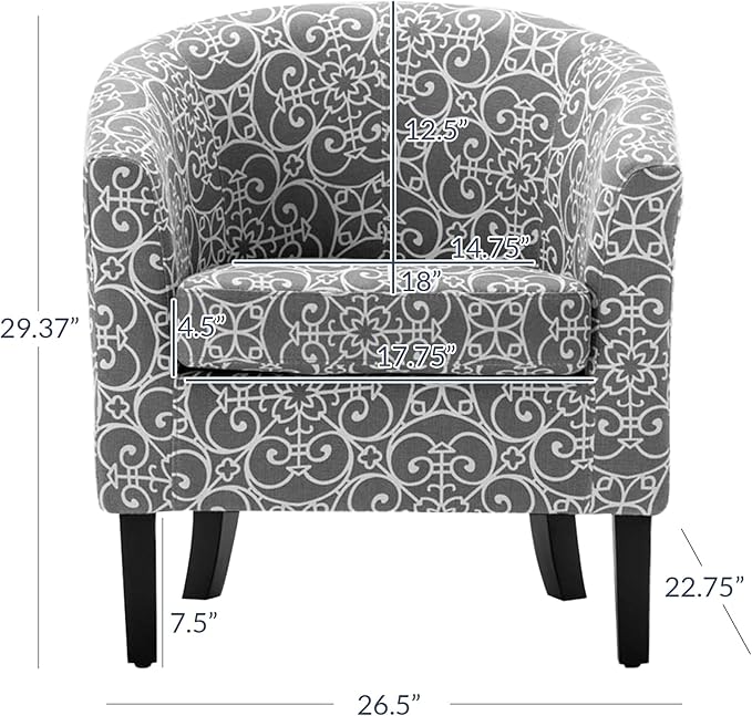 BELLEZE Accent Barrel Chair, Linen Round Chair Club Tub Sofa Corner Chair with Flared Legs and Cozy Soft Padding for Living Room Bedroom Waiting Room - White & Gray-Ruum Studio Home