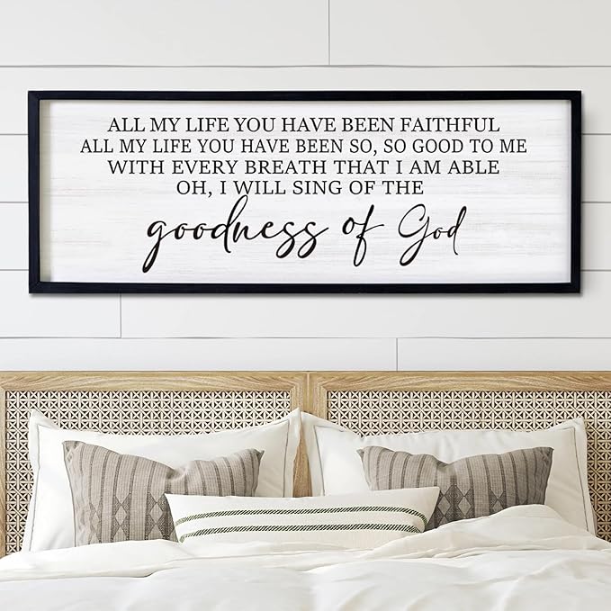 Goodness of God Framed Wall Art, 40''×15'' Positive Religious Black Bible Verse for Christian God Jesus Christ Prayer, Vintage Rustic Long Holy Catholic Scripture Decor-Ruum Studio Home
