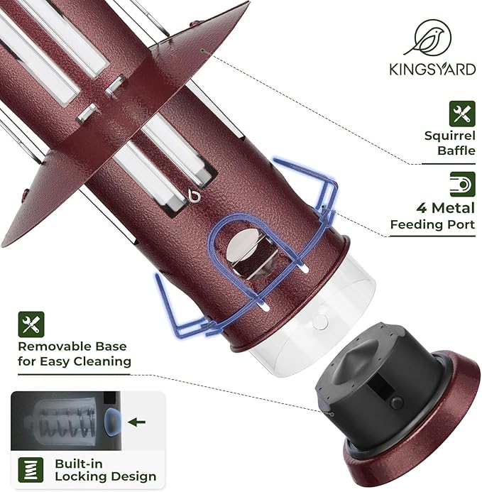 Kingsyard Squirrel Proof Bird Feeder with Removable Base, All Metal, Tube Bird Feeders for Outdoors Hanging, Easy to Clean & Refill, Antique Copper-Ruum Studio Home