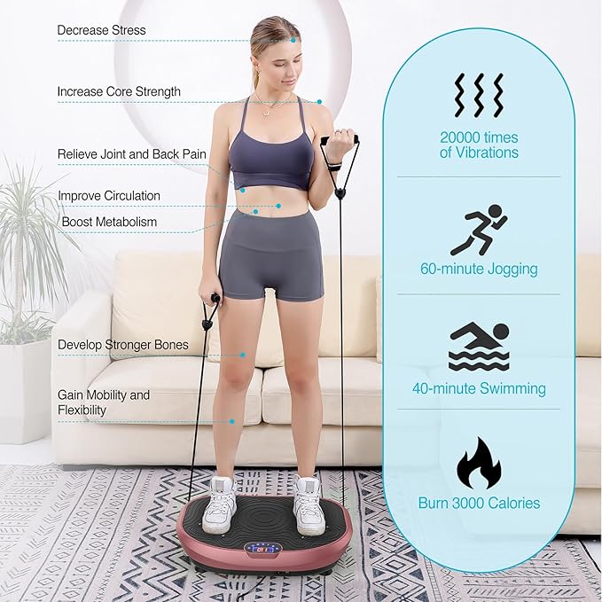 AXV Vibration Plate Exercise Machine Whole Body Workout Power Vibrate Fitness Platform Vibrating Machine Exercise Board for Weight Loss Shaping Toning Wellness Home Gyms Workout-Ruum Studio Home