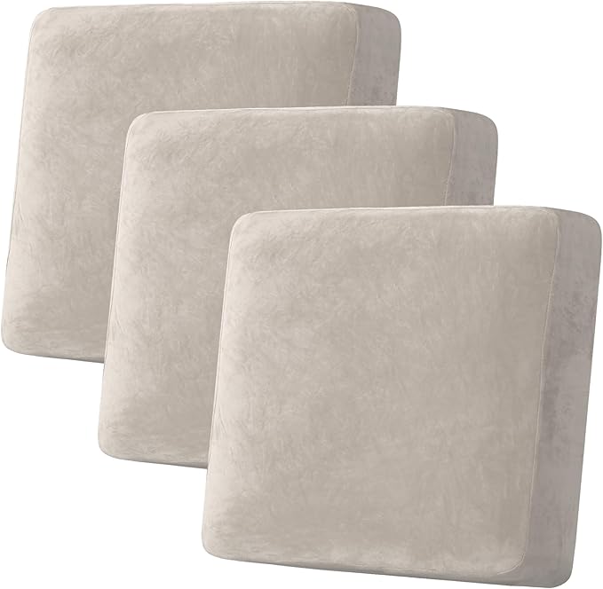 H.VERSAILTEX Velvet Stretch Couch Cushion Cover Plush Cushion Slipcover for Chair Loveseat Sofa Cushion Furniture Protector Seat Cushion Sofa Cover (3 Piece XL Sofa Cushion Covers, French Oak)-Ruum Studio Home