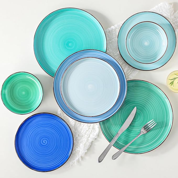 vancasso Bonita Dinnerware Sets 24 Pieces, Blue Stoneware Dishes Set for 6, Dinner Platers with Bowls Set, Dishwasher and Microwave Safe-Ruum Studio Home